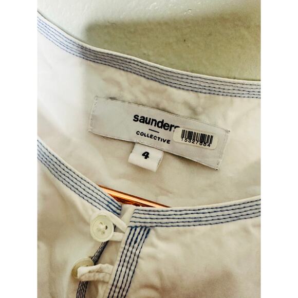 SAUNDERS COLLECTIVE White Cotton Poplin Pockets Button Up Nani Dress Size 4 - Picture 7 of 9